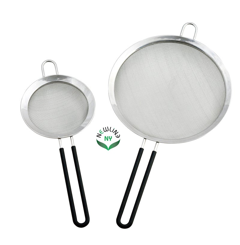 Newline NY Premium Double Stainless Steel Fine Mesh Strainers with Soft-touch Anti-slip Silicone-coated Handle 2 pcs Set - Image 1
